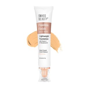 Swiss Beauty Flawless Finish Foundation | Medium Coverage | Lightweight |Oil-Free Formula |Radiant Finish | Shade - Medium, 50gm