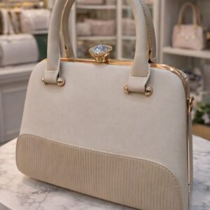 Women’s Elegant Handheld Bag with Gold Finish Lock