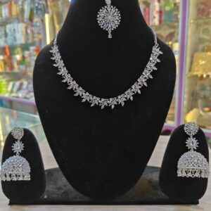Premium AD Stone jhumki tika Necklace Set
