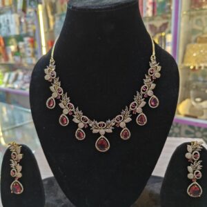 Royal Red AD Stone mehndi Necklace Set